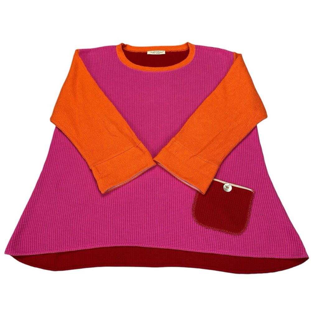 Margaret Winters L Boho‎ Colorblock Top Long Sleeve Purple Orange USA